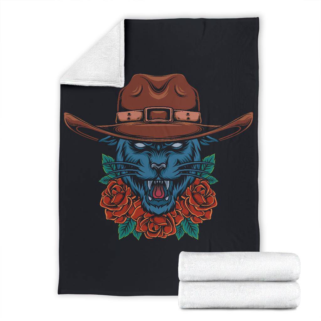 Cool Cowboy Style Panther Cartoon Drawing, Premium Blanket - Top Content | POD Collection | Free Shipping