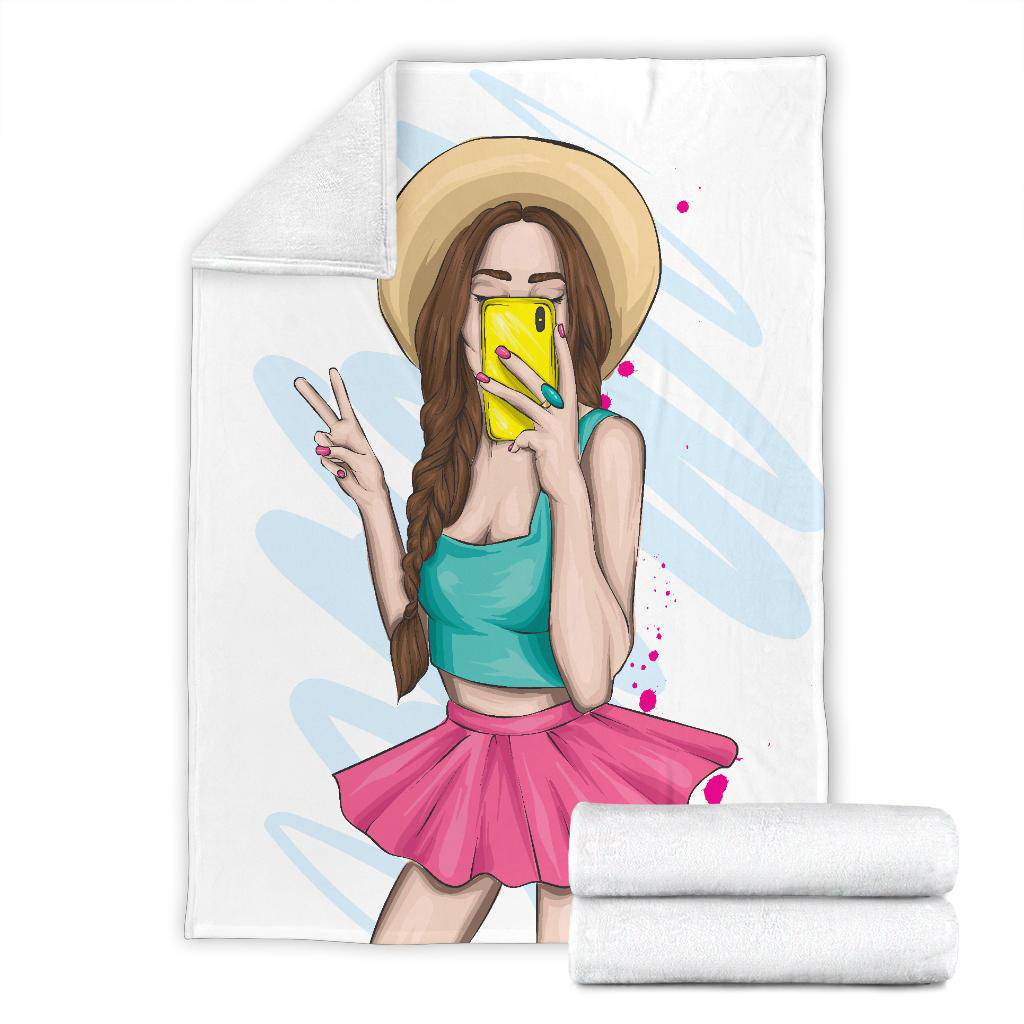 Selfie Stylish Girl Cartoon Premium Blanket - Top Content | POD Collection | Free Shipping