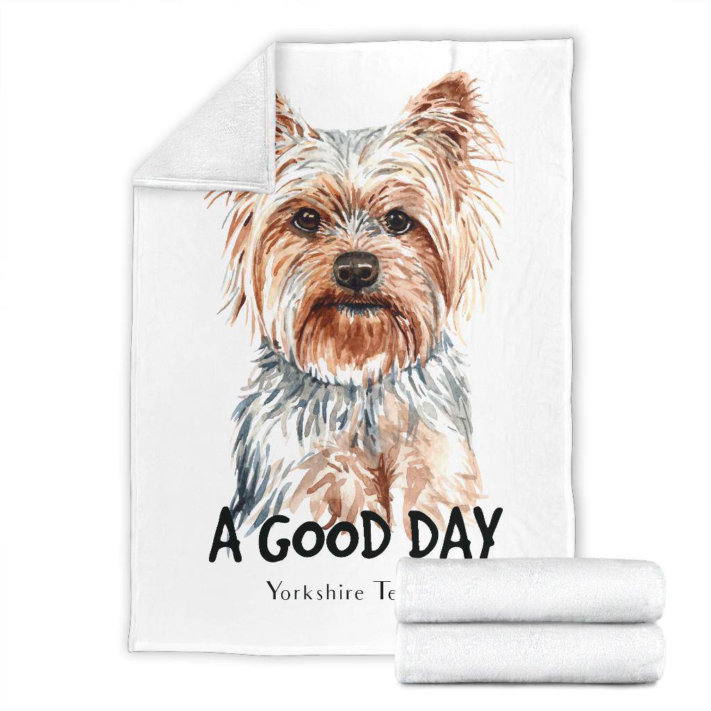 Yorkshire Terrier Dog Portrait Premium Blanket, A Good Day Quote Cartoon - Top Content | POD Collection | Free Shipping