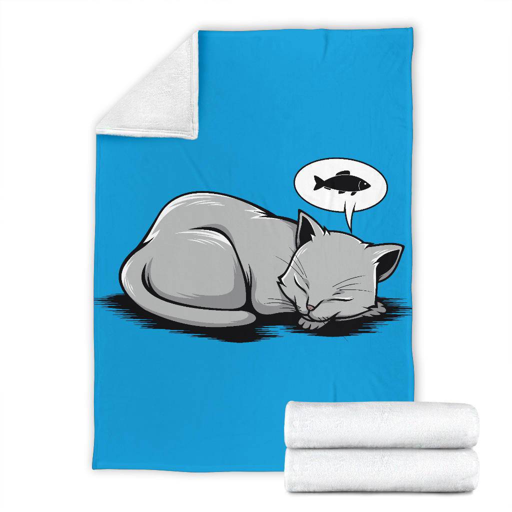 Sleeping Cat Dreaming About Fish Premium Blanket - Top Content | POD Collection | Free Shipping