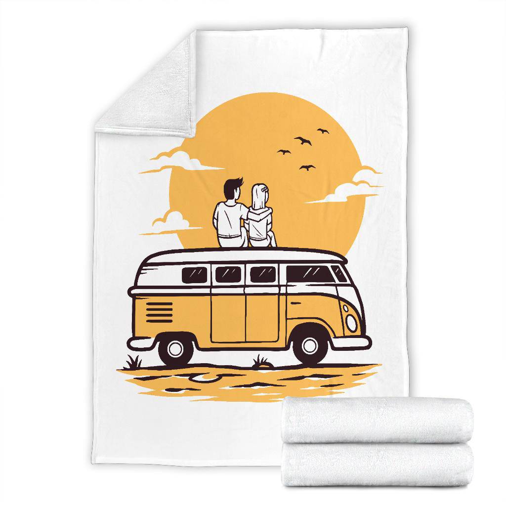 Romantic Sunrise Premium Blanket, Love Traveling Cartoon Style - Top Content | POD Collection | Free Shipping