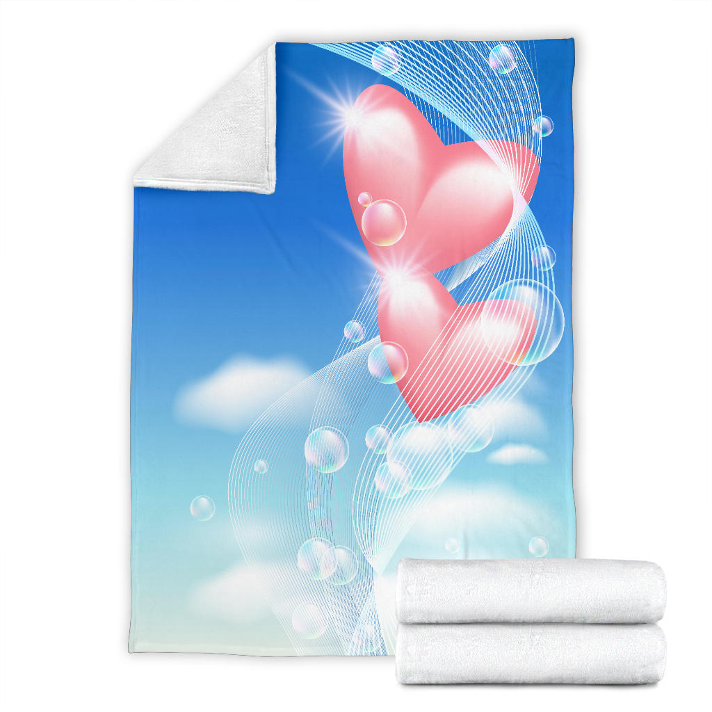 Pink Hearts With Bubbles Sky Blanket