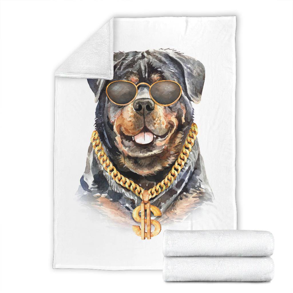 Rottweiler Watercolour Portrait Drawing Premium Blanket, Cool Rich Dog Cartoon - Top Content | POD Collection | Free Shipping