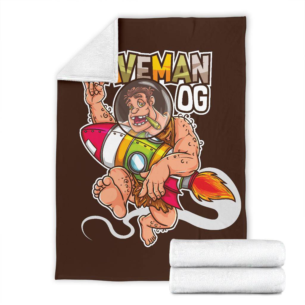 Caveman Smoking Medical Cannabis and Holding Rocket Premium Blanket - Top Content | POD Collection | Free Shipping