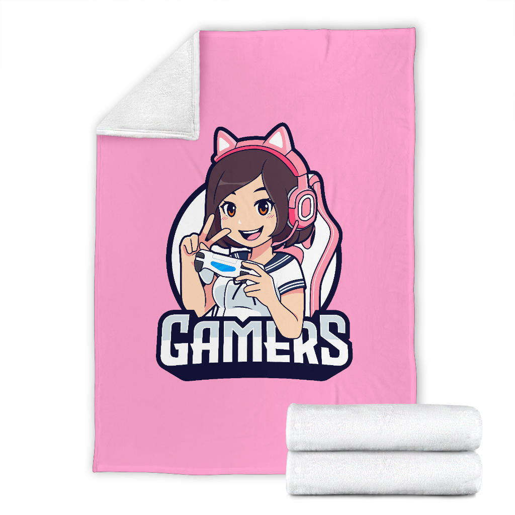 Gamers Cat Girl Pink Blanket