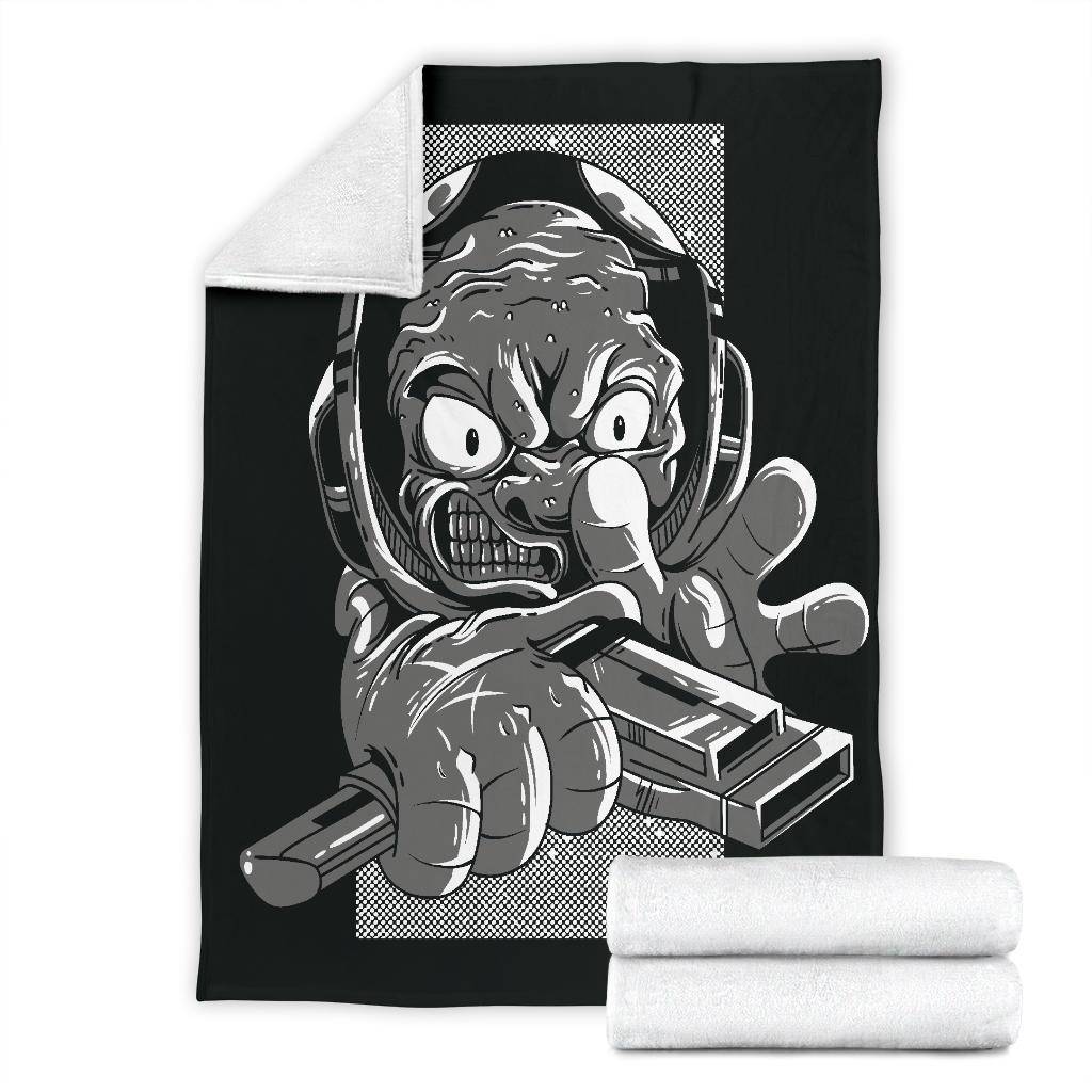 Angry Alien B&W Art Cartoon Premium Blanket - Top Content | POD Collection | Free Shipping