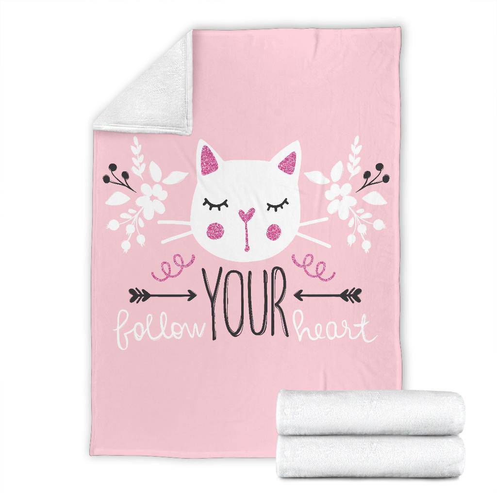 Girly Cute Cat Vector Illustration Premium Blanket, Follow Your Heart - Top Content | POD Collection | Free Shipping