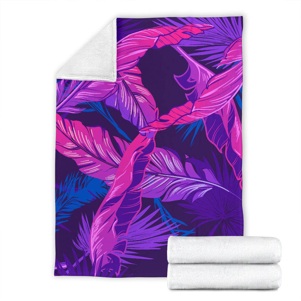 Pink Purple Banana Leaves Palm Tree Premium Blanket - Top Content | POD Collection | Free Shipping