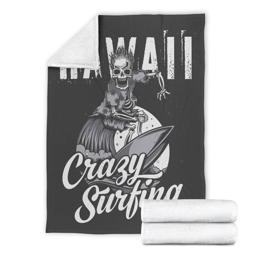 Crazy Skeleton Surfing Hawaii Premium Blanket - Top Content | POD Collection | Free Shipping