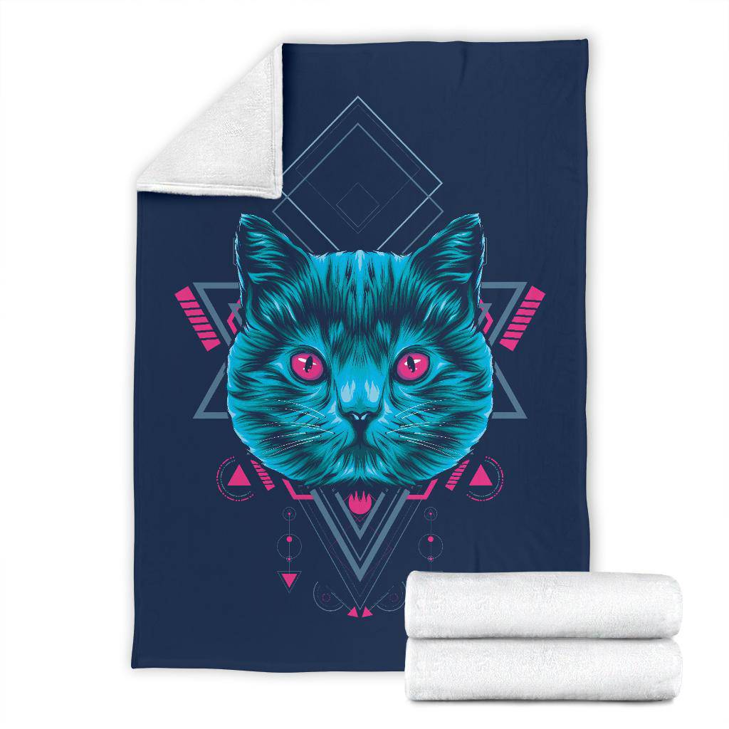 Cat Sacred Geometry Premium Blanket, Cool Cartoon Illustration - Top Content | POD Collection | Free Shipping