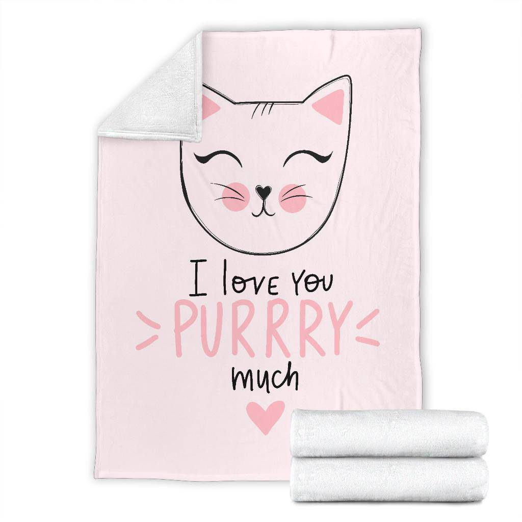 Cute Cat Drawing Illustration Quote Premium Blanket, I Love You Purrry Much - Top Content | POD Collection | Free Shipping