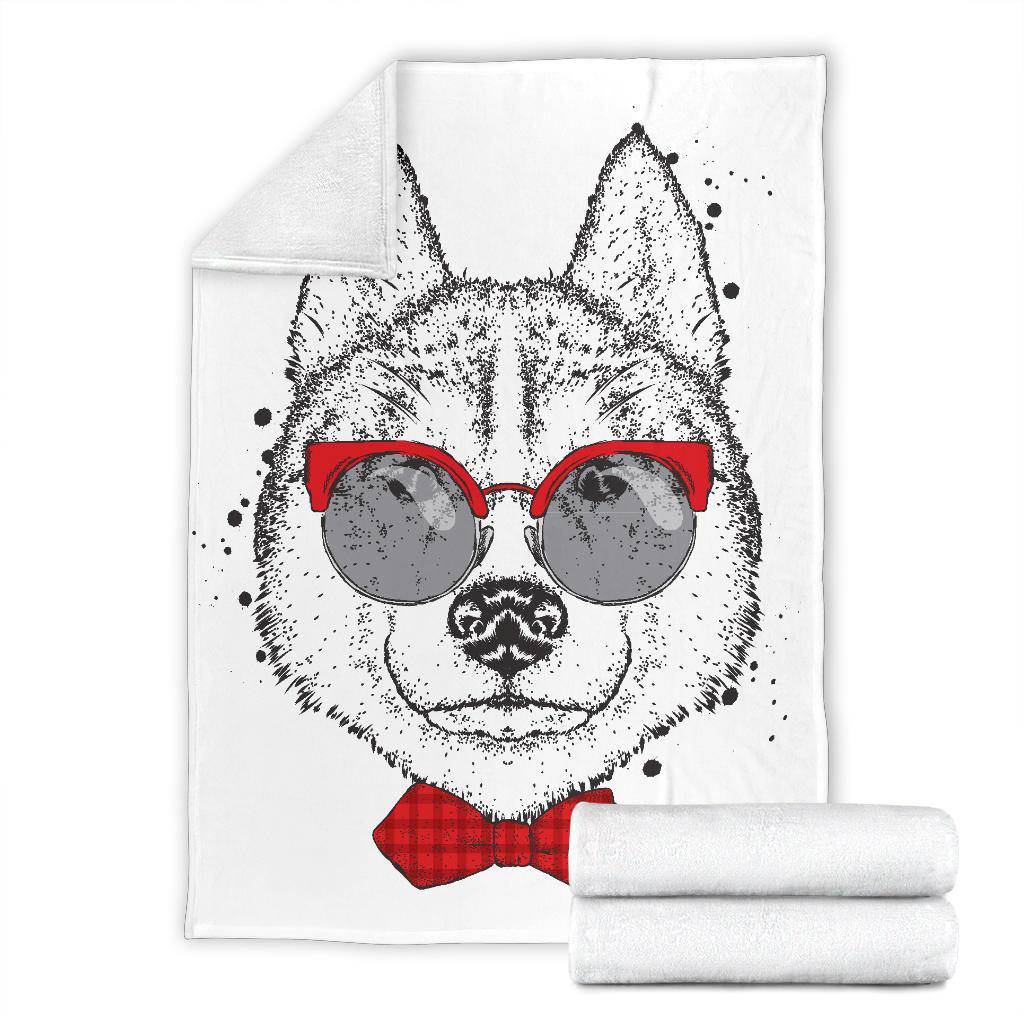 Cute Husky Drawing With Tie And Glasses Premium Blanket - Top Content | POD Collection | Free Shipping