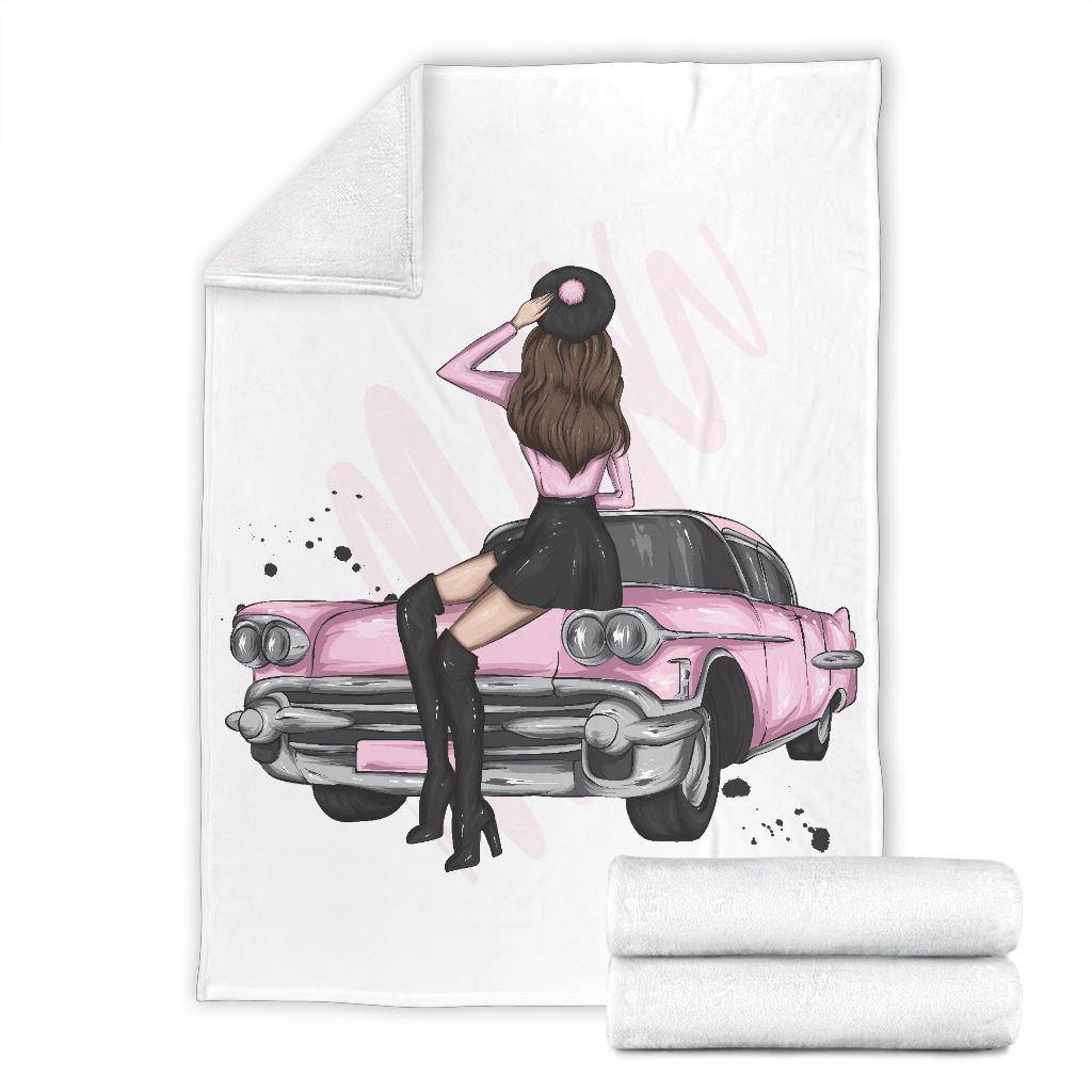 Premium Blanket Vintage Car Stylish Pink Girl - Top Content | POD Collection | Free Shipping