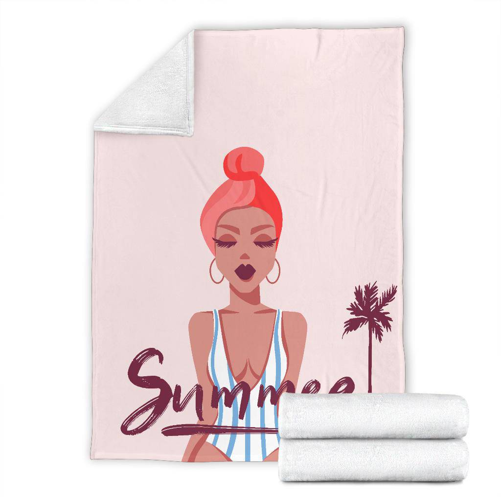 Summer Girl Premium Blanket, Beautiful Cartoon Drawing - Top Content | POD Collection | Free Shipping