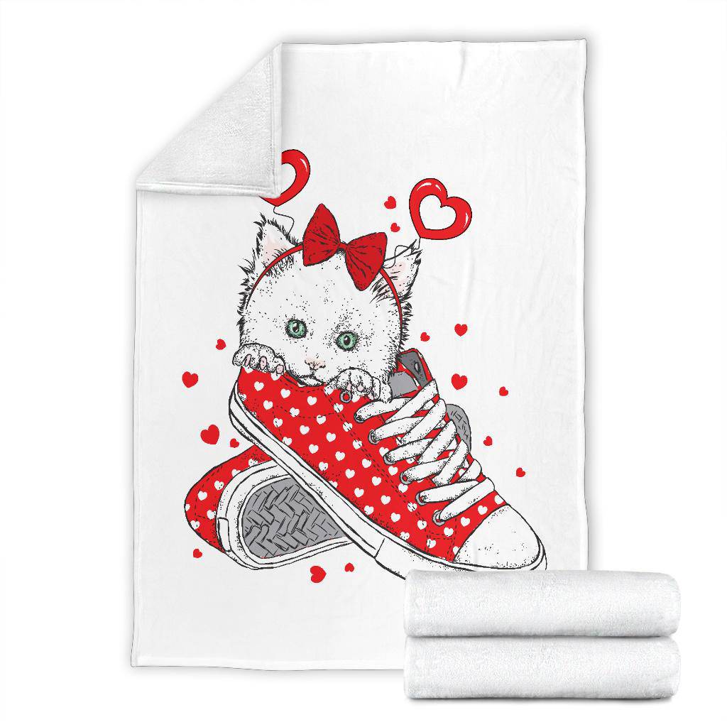 Cute Valentine Kitten In A Sneaker, Cartoon Drawing Premium Blanket - Top Content | POD Collection | Free Shipping