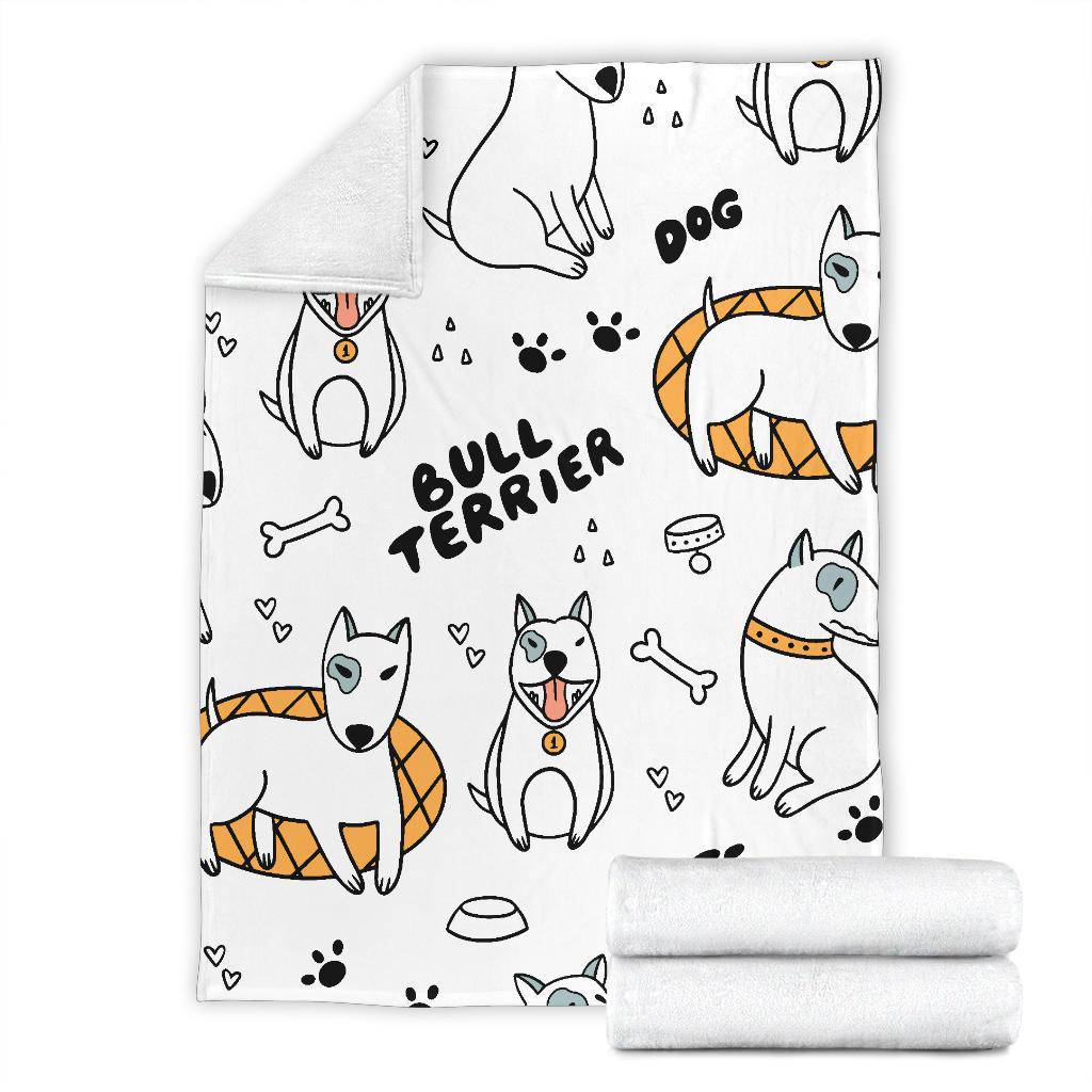 Cute Bull Terrier Premium Blanket, Seamless Pattern Dog Drawing - Top Content | POD Collection | Free Shipping