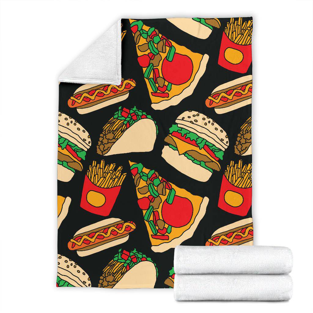 Fast Food Pizza Tacos Burger  Fries Hotdog Premium Blanket - Top Content | POD Collection | Free Shipping