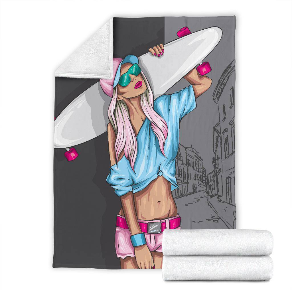 Premium Blanket Beautiful SkateBoard Girl Cartoon - Top Content | POD Collection | Free Shipping