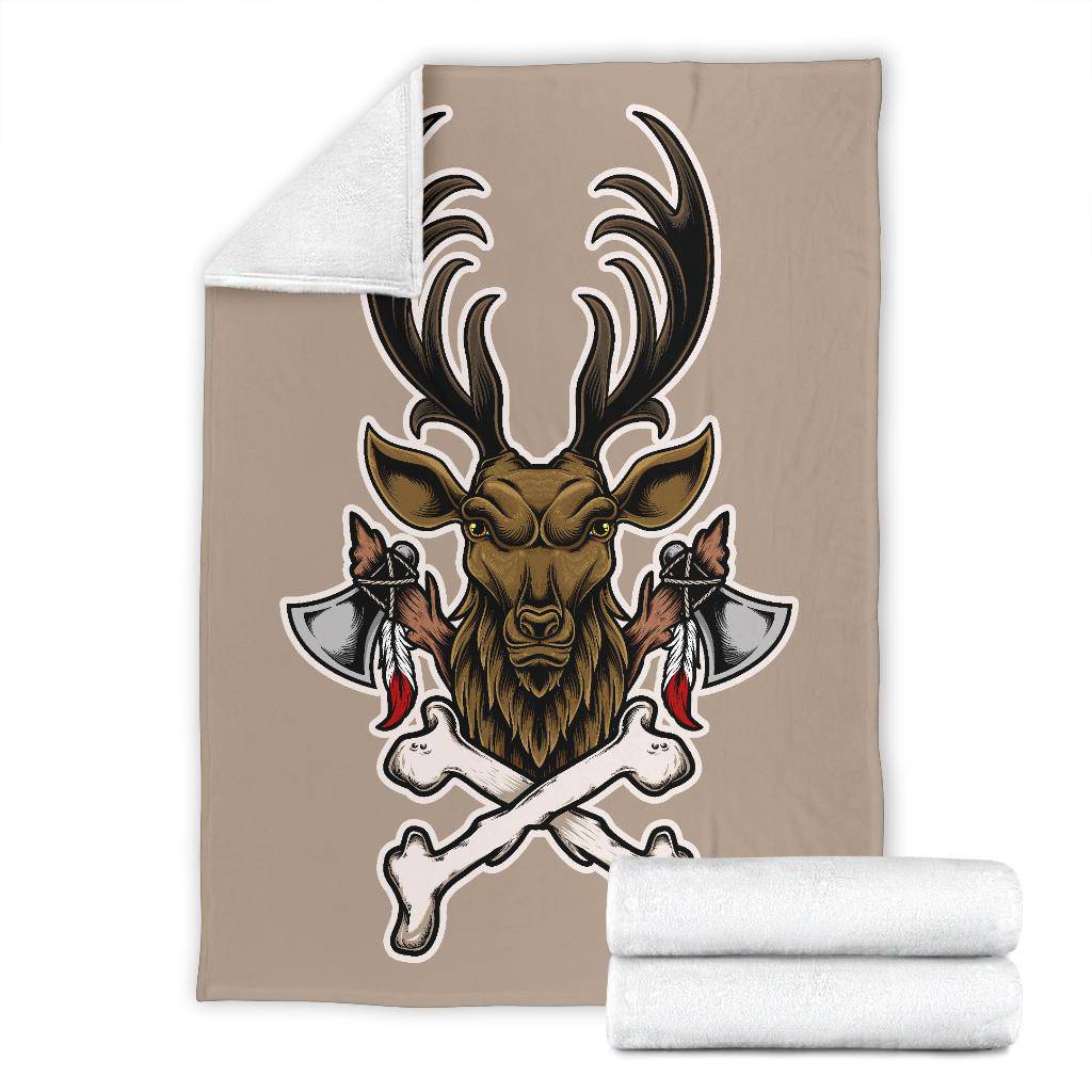 Vintage Deer Bone Axe Cartoon Illustration  Premium Blanket - Top Content | POD Collection | Free Shipping