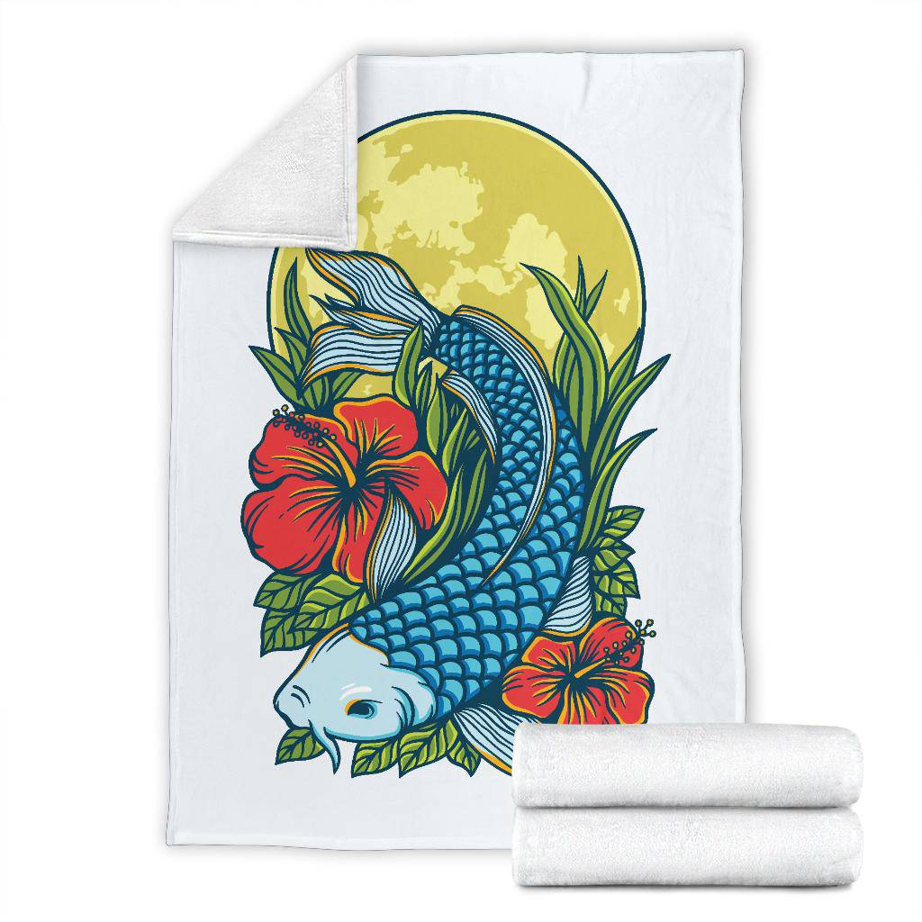 Koi Fish Moon Artwork Beautiful Illustration Premium Blanket - Top Content | POD Collection | Free Shipping