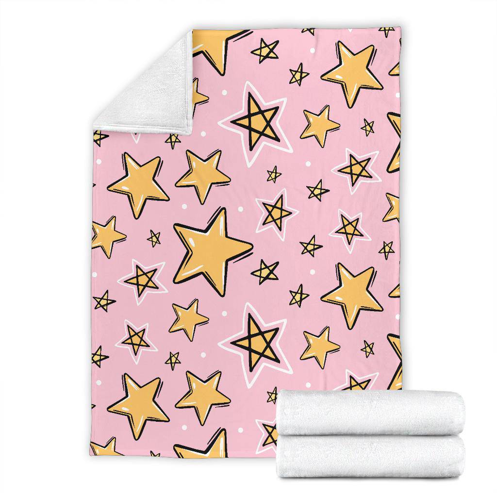 Hand Drawn Yellow Stars, Pink Seamless Pattern Premium Blanket - Top Content | POD Collection | Free Shipping