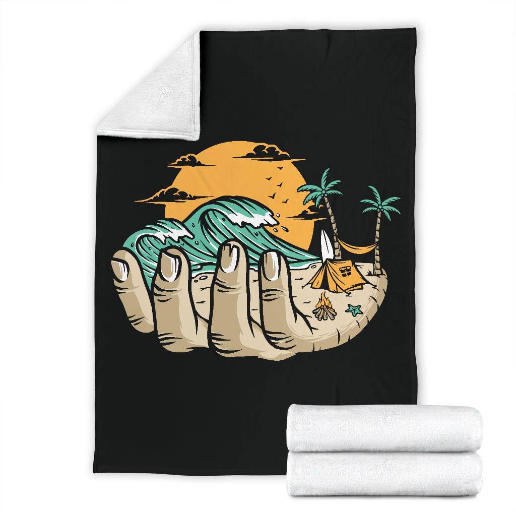 Premium Blanket Beach In Your Hand Cool Illustration - Top Content | POD Collection | Free Shipping