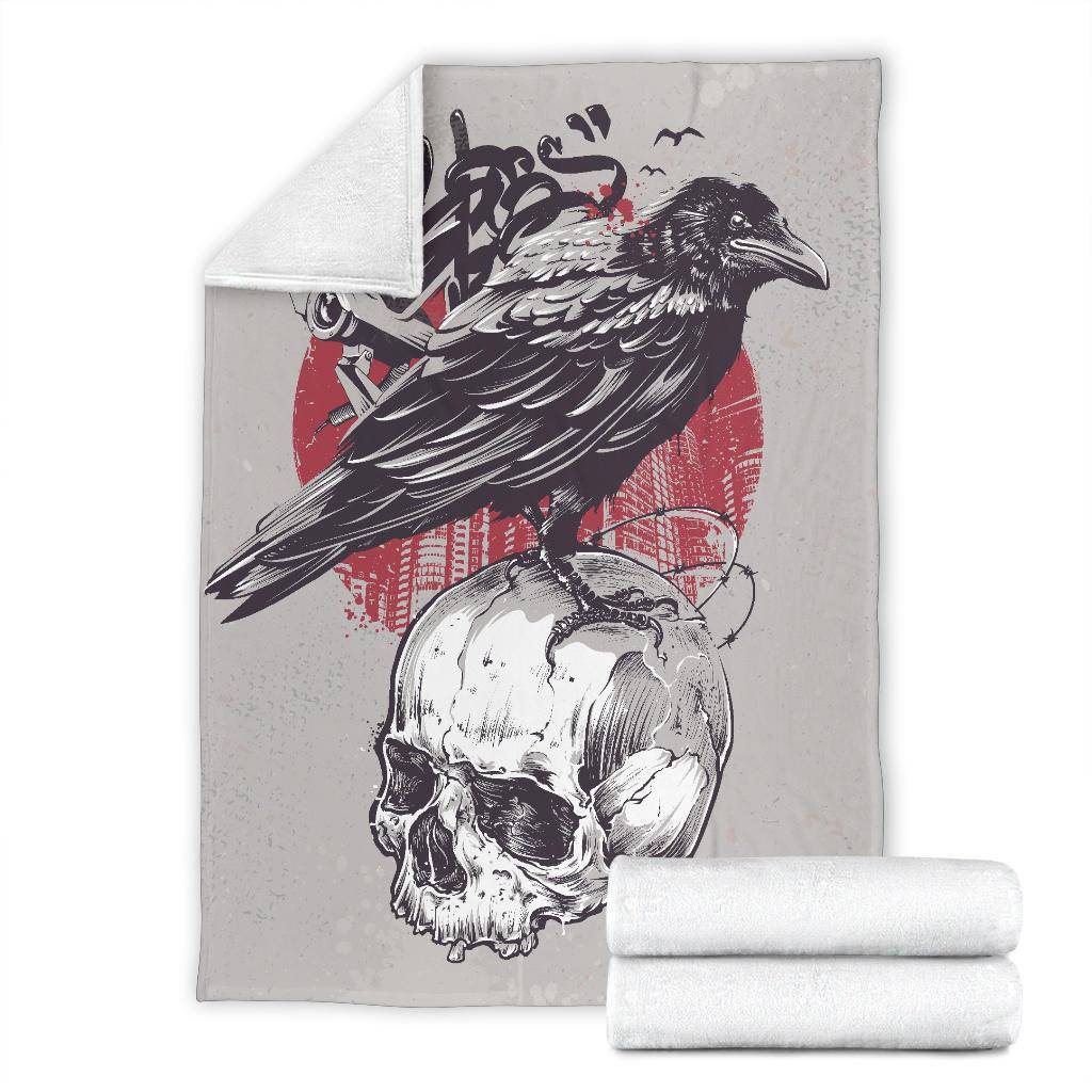 Premium Blanket Skull Raven Background Cool Drawing - Top Content | POD Collection | Free Shipping