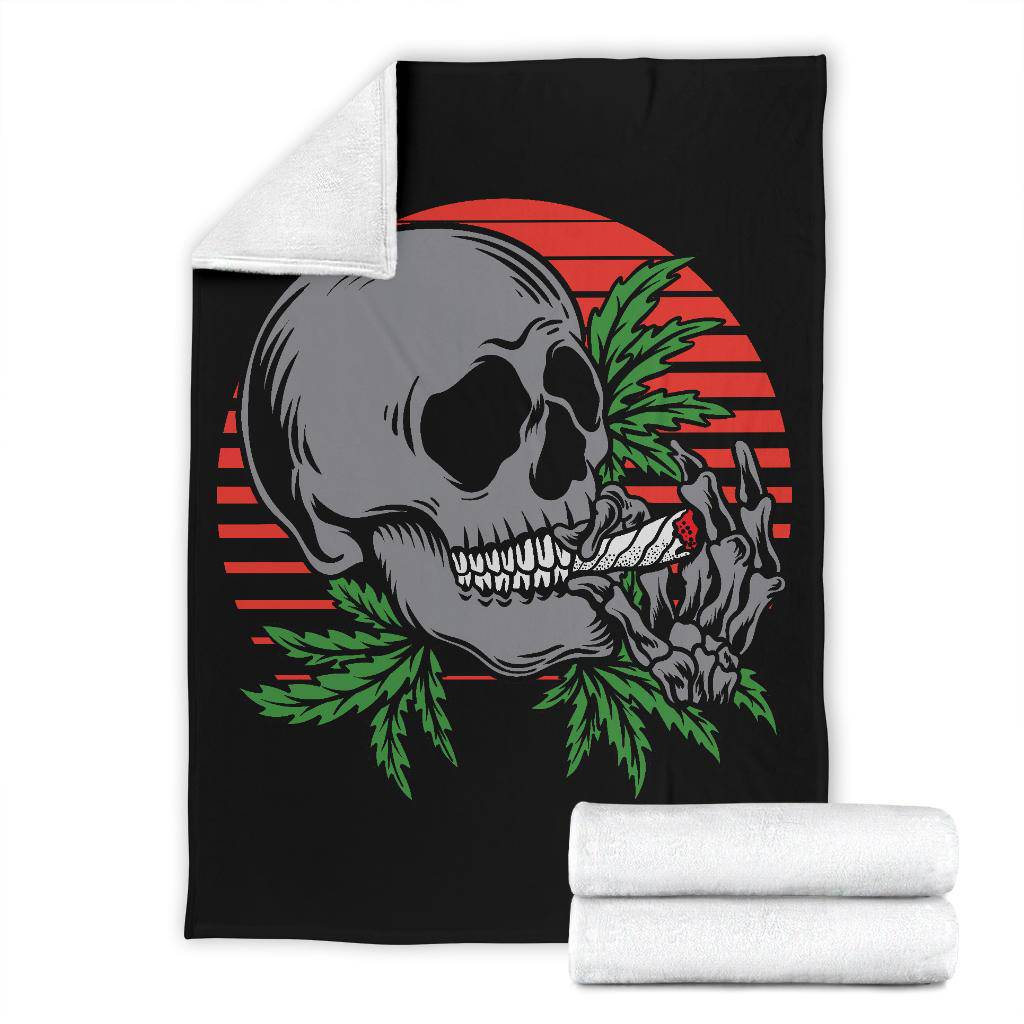 Skull Premium Blanket, Red Moon Weed Smoking Cartoon Illustration - Top Content | POD Collection | Free Shipping