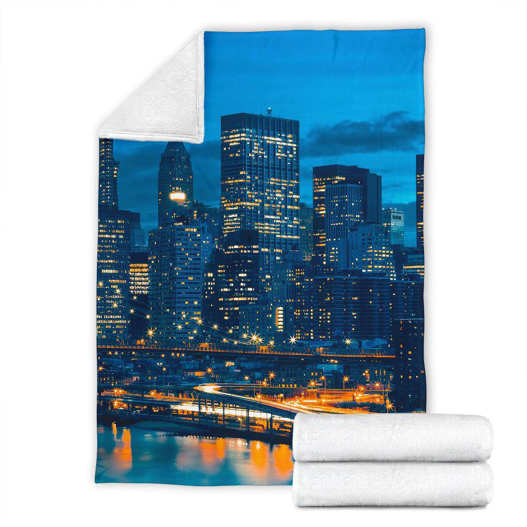 Skyline Downtown New York USA City Lights Night Sky Premium Blanket - Top Content | POD Collection | Free Shipping