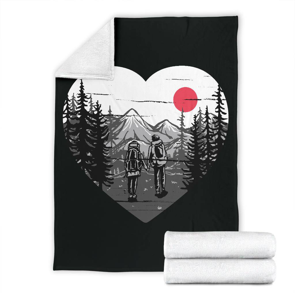 Premium Blanket Love Couple Drawing Nature Hiking Journey Cartoon - Top Content | POD Collection | Free Shipping