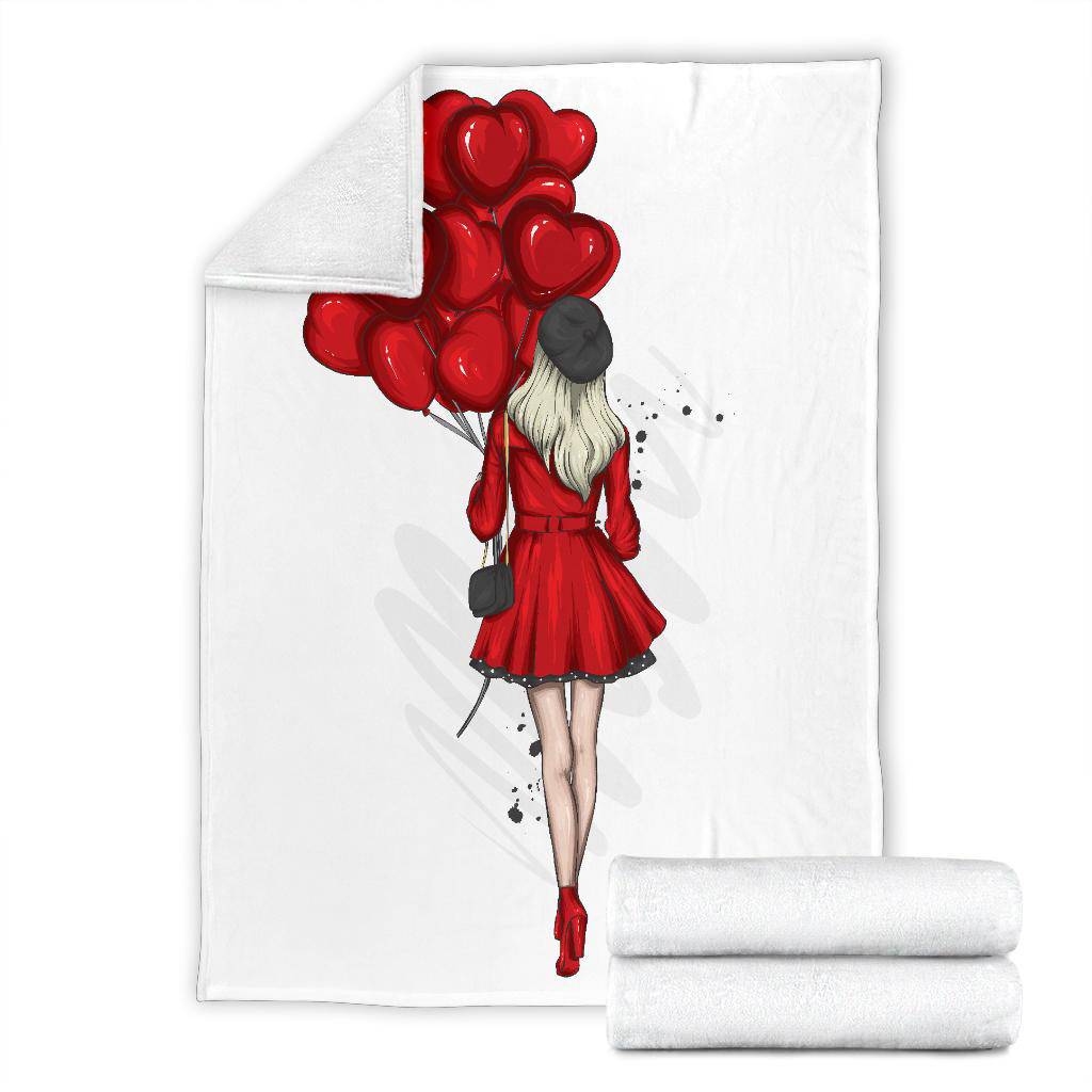 Premium Blanket Stylish Beautiful Girl With Heart Ballons - Top Content | POD Collection | Free Shipping