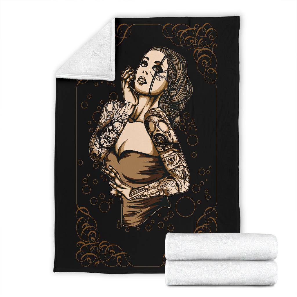 Sexy Tattooed Girl Premium Blanket, Tattoo Style Cartoon Drawing - Top Content | POD Collection | Free Shipping