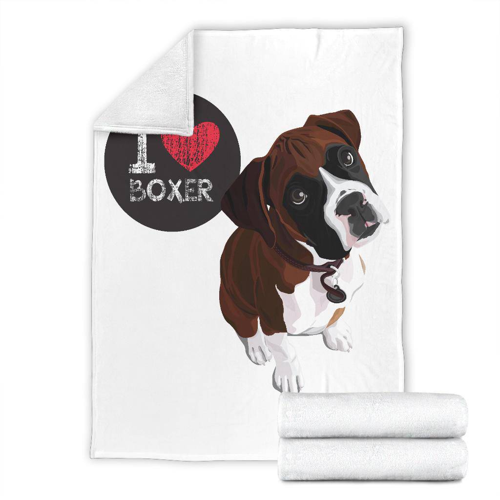 I Love Boxer, Cute Dog Cartoon Illustration Premium Blanket - Top Content | POD Collection | Free Shipping