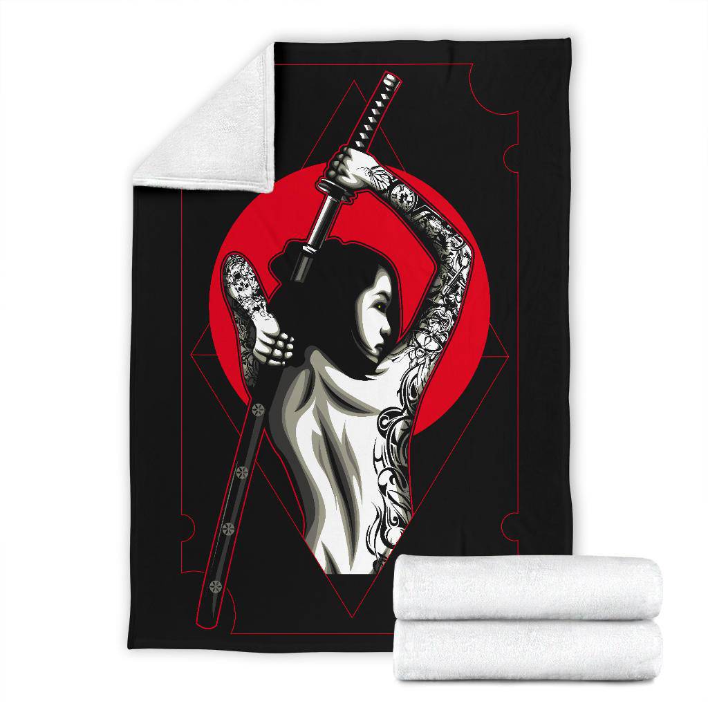 Samurai Woman Tattoo Japan Sword Red Sun Premium Blanket - Top Content | POD Collection | Free Shipping