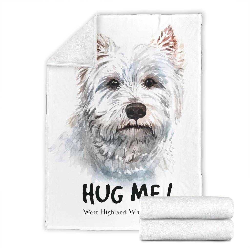 White Terrier Watercolor Portrait Premium Blanket, Hug Me Dog Drawing - Top Content | POD Collection | Free Shipping