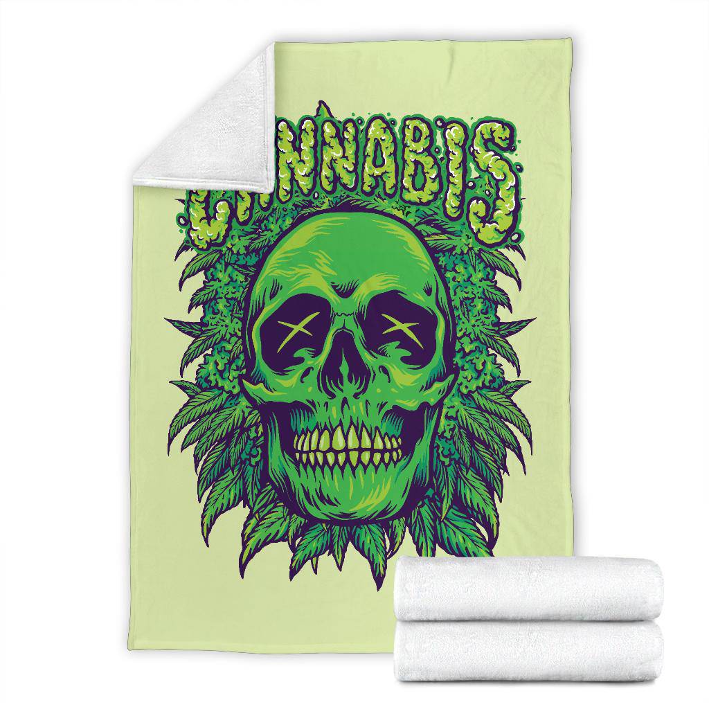 Cannabis Skull. Weed Plant Funny Cartoon Premium Blanket - Top Content | POD Collection | Free Shipping