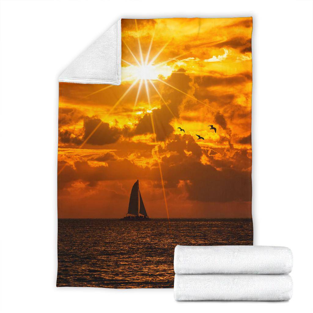 Silhouette Boat Sea Sun Birds Premium Blanket - Top Content | POD Collection | Free Shipping