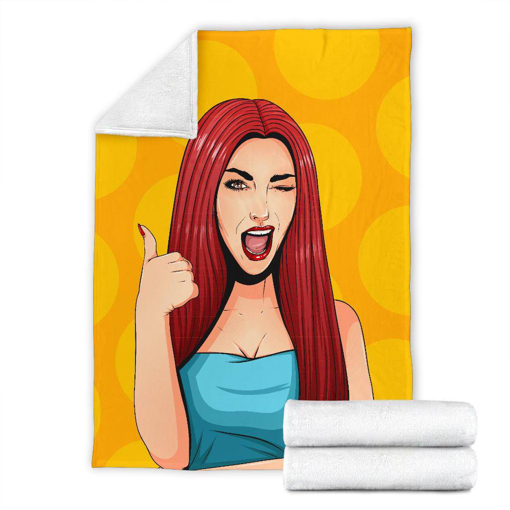 Pop Art Cartoon Sexy Girl Thumbs Up Premium Blanket - Top Content | POD Collection | Free Shipping