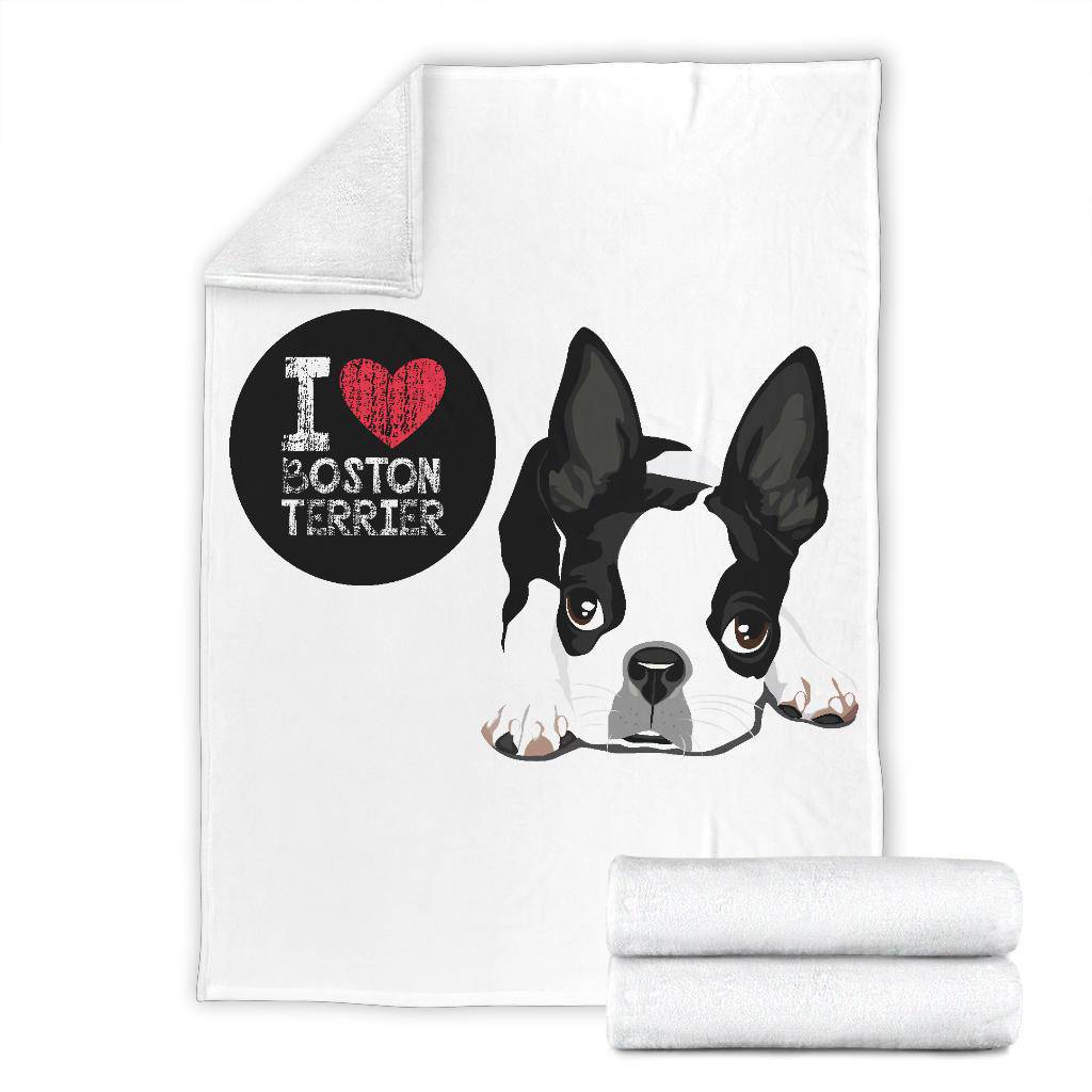 Cute Dog Cartoon Illustration, I Love Boston Terrier Premium Blanket - Top Content | POD Collection | Free Shipping