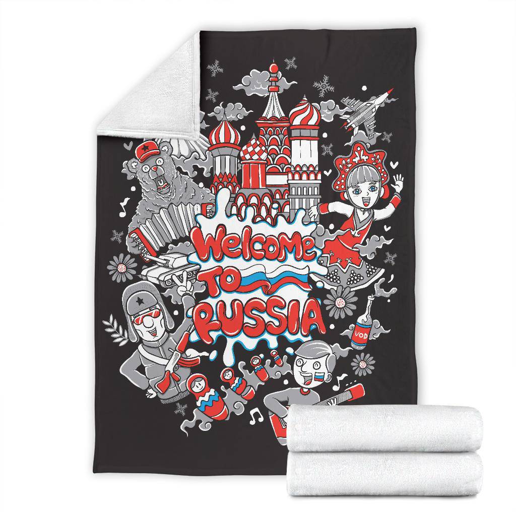 Welcome To Russia Clipart Premium Blanket, Cool Cartoon Travel Gift - Top Content | POD Collection | Free Shipping